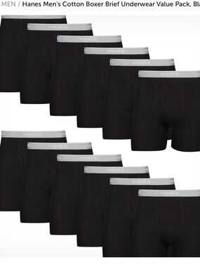 Hanes Boxer Briefs 12-Pack Mens Value Pack Black Comfort Flex Waist Tagless 2XL